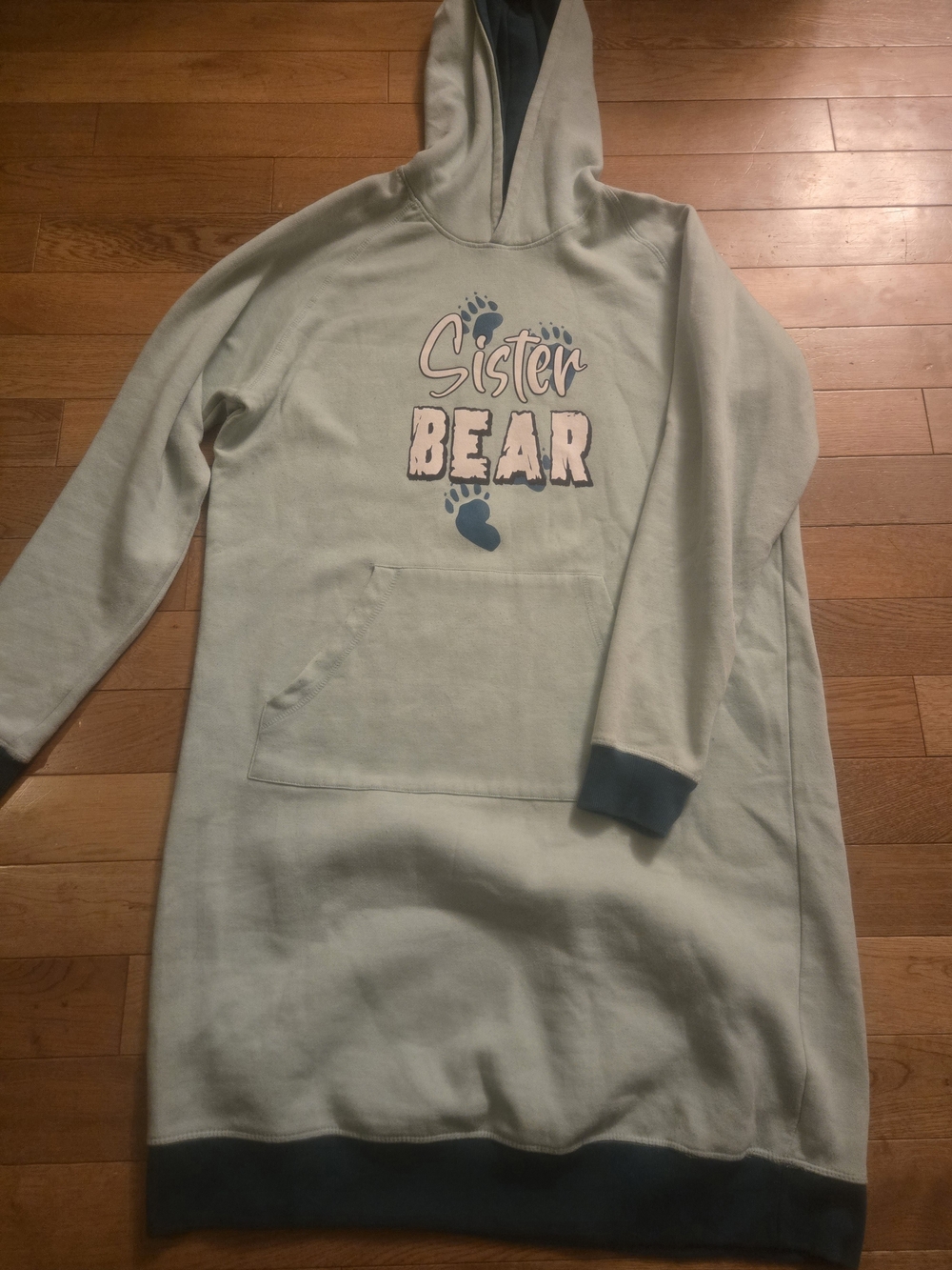 Sister Bear Womens Hoodie Dress - Light Sage Green